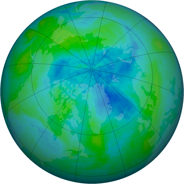 Arctic ozone map for 25 August 1993